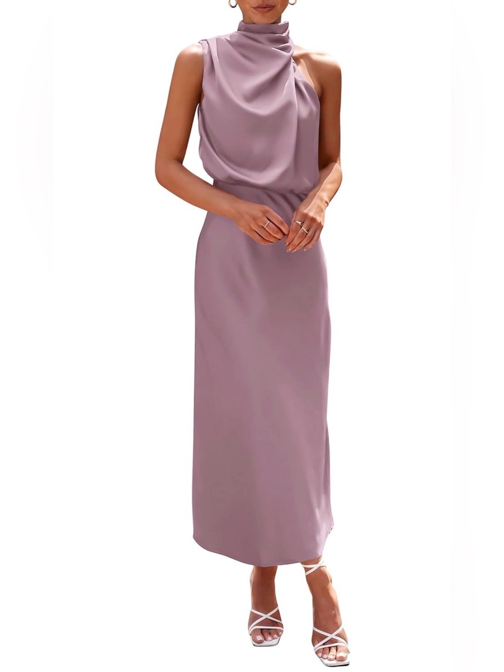 Satin Elegant Sleeveless Mock Neck Cocktail Party Midi Dress Sz XL